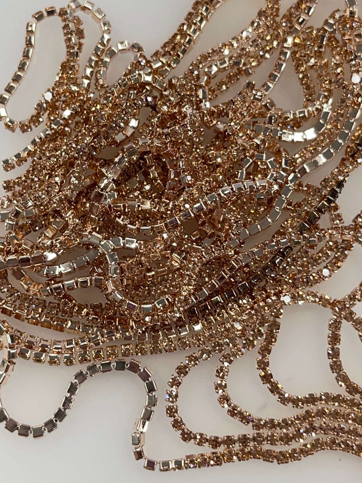Sundaylace Creations & Bling SS4 Metal Rhinestone Chain Ss4 Golden Champagne Silk on Light Champagne Gold Metal Rhinestone Chain *Rare 33"