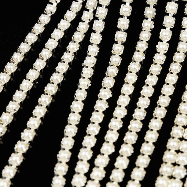 Sundaylace Creations & Bling SS4 Metal Rhinestone Chain SS4 Silver Chain Pearl SS4 Pearl stone on Silver/Gold Rhinestone Rope *Rare* Metal Chain, Sold in 33"