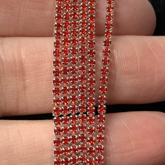 Sundaylace Creations & Bling SS4 Metal Rhinestone Chain Ss4 Red Stone, on Silver Metal Rhinestone Chain, Dense Chain 33"