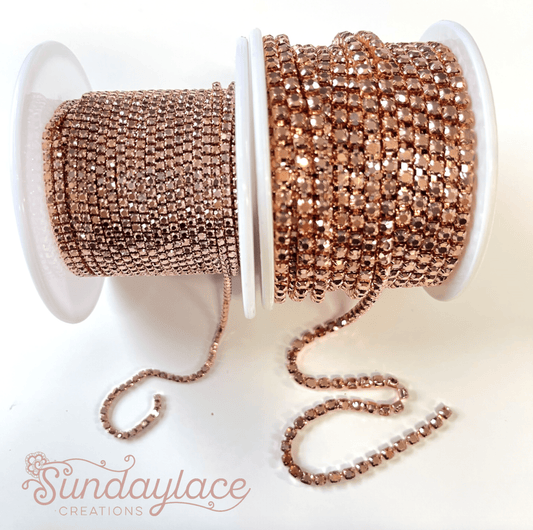 Sundaylace Creations & Bling SS4 Metal Rhinestone Chain Ss4 & SS12 Metallic Rose Gold-Copper on Rose Gold Metal Rhinestone Chain