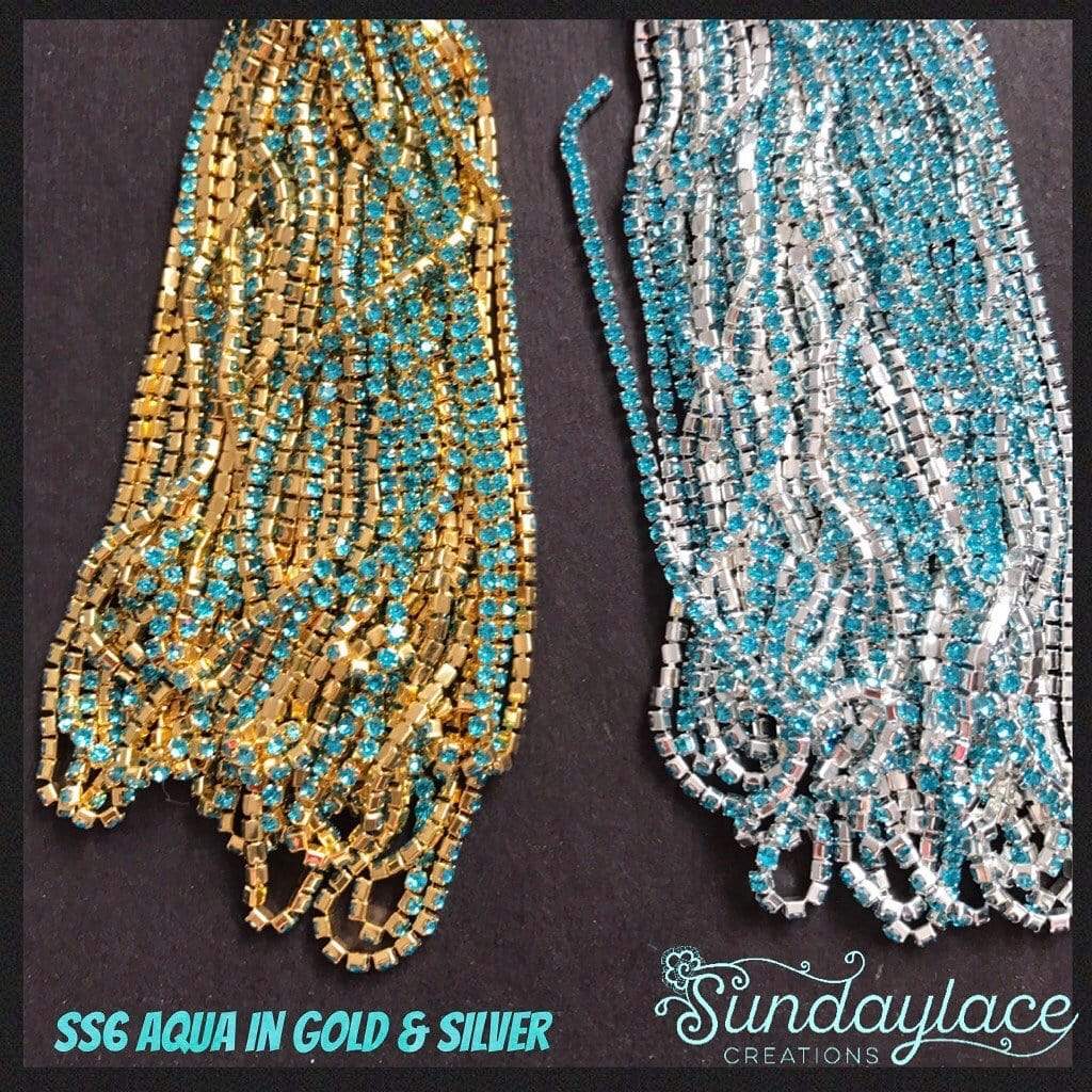 Sundaylace Creations & Bling SS6 Metal Rhinestone Chain Ss6 Aqua Rhinestone Metal Chain Rope in Gold and Silver