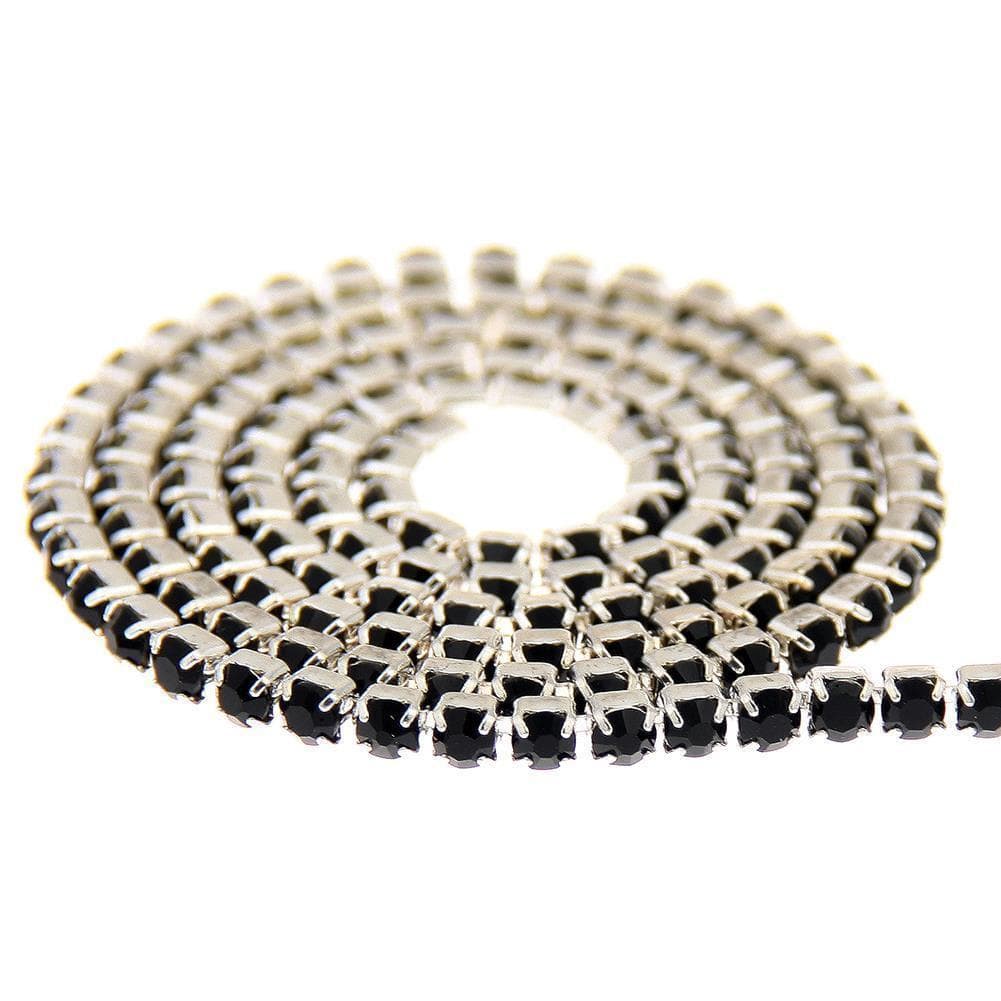 Sundaylace Creations & Bling SS6 Metal Rhinestone Chain Ss6 Black Rhinestone with Silver Chain, Rhinestone Metal Chain