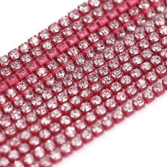 Sundaylace Creations & Bling SS6 Metal Rhinestone Chain Ss6 Clear Stone on DARK PINK Coloured Metal Rhinestone Chain *NEW*