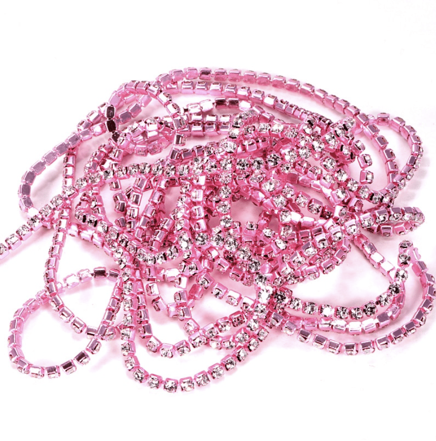 Sundaylace Creations & Bling SS6 Metal Rhinestone Chain Ss6 Clear Stone on PINK Coloured Metal Rhinestone Chain *NEW*