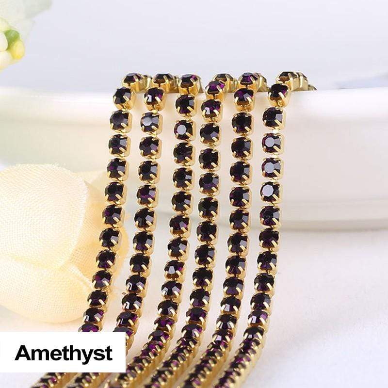 Sundaylace Creations & Bling SS6 Metal Rhinestone Chain Amethyst Dark / Gold Ss6 GOLD Metal Rhinestone Chain with Coloured stones
