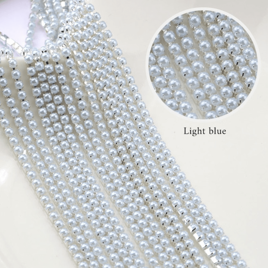Sundaylace Creations & Bling SS6 Metal Rhinestone Chain Ss6 Light Blue Periwinkle PEARL, Silver Metal Rhinestone Chain