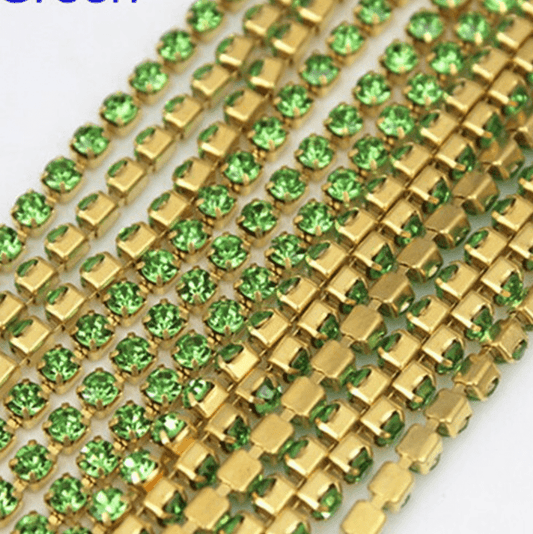 Ss6 Light Green GOLD Metal Rhinestone Chain SS6 Metal Rhinestone Chain