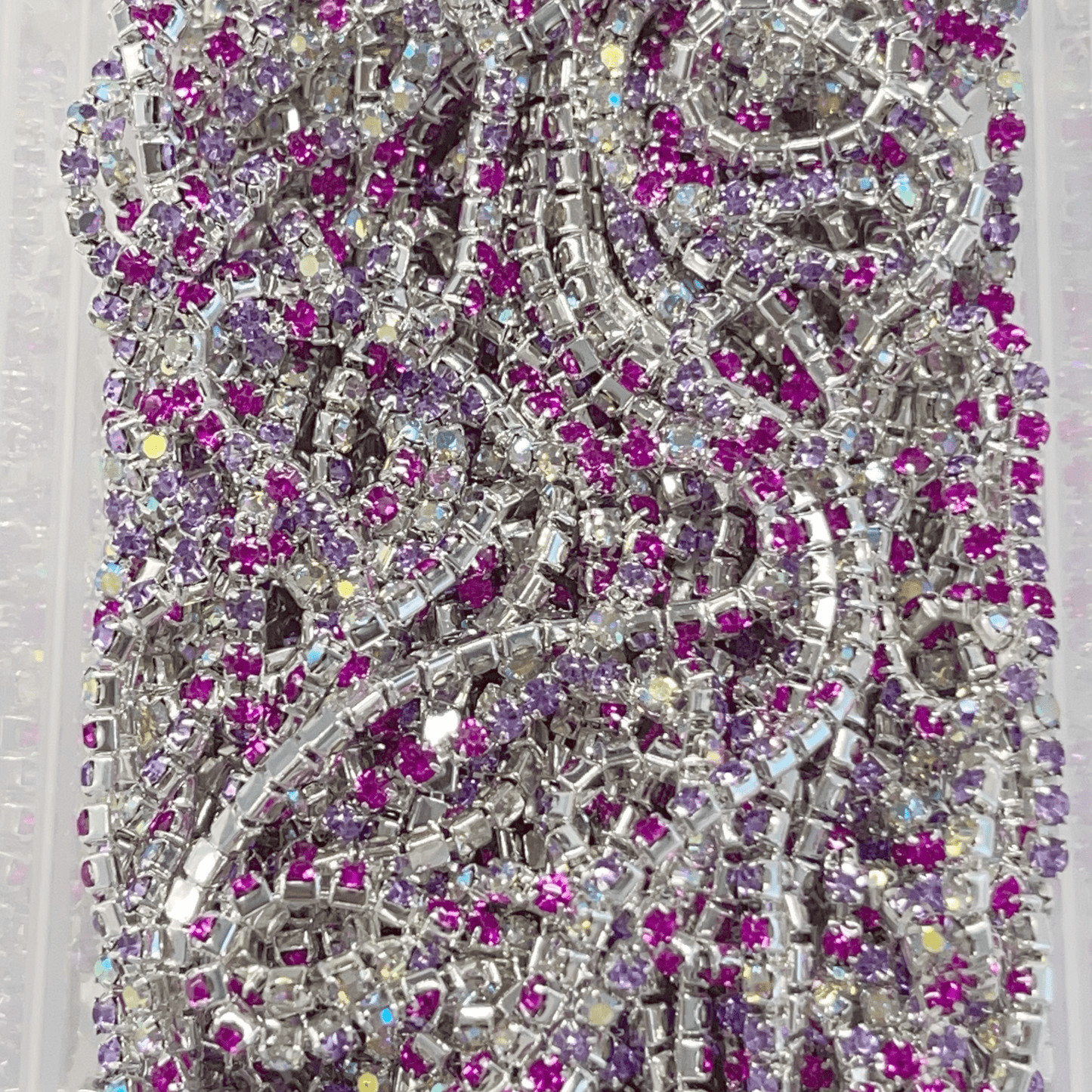 Ss6 Pink-Purple-AB Mix on Silver Metal Rhinestone Chain *Rare Find* SS6 Metal Rhinestone Chain
