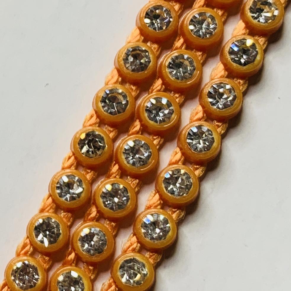 Sundaylace Creations & Bling Ss6 Plastic Rhinestone Banding Rope Orange Ss6 Plastic Rhinestone Banding Chain Rope, CLEAR cut on various colours, Sold in yard