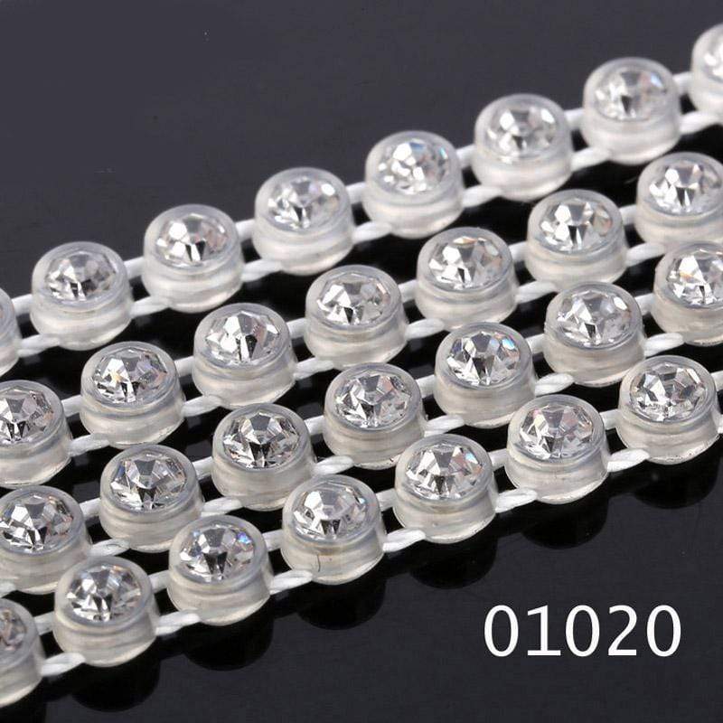 Sundaylace Creations & Bling Ss6 Plastic Rhinestone Banding Rope Clear Cup Ss6 Plastic Rhinestone Banding Chain Rope, CLEAR cut on various colours, Sold in yard
