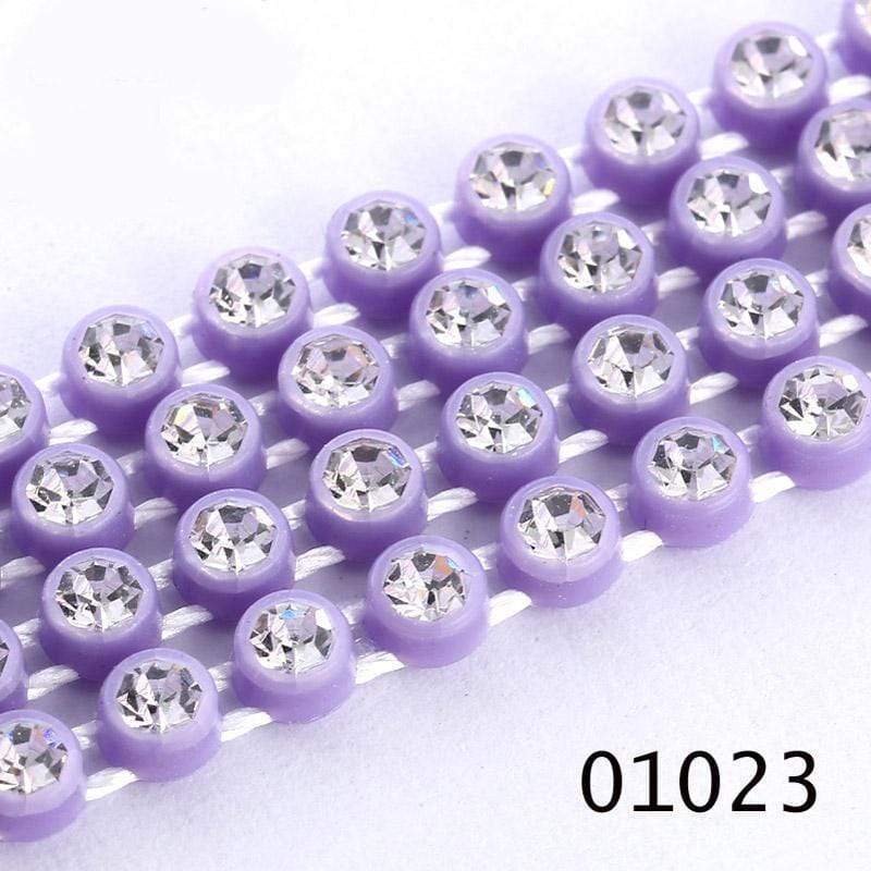 Sundaylace Creations & Bling Ss6 Plastic Rhinestone Banding Rope Light Purple Ss6 Plastic Rhinestone Banding Chain Rope, CLEAR cut on various colours, Sold in yard