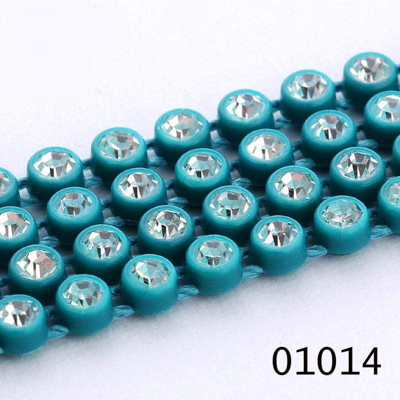Sundaylace Creations & Bling Ss6 Plastic Rhinestone Banding Rope Dark Turquoise Ss6 Plastic Rhinestone Banding Chain Rope, CLEAR cut on various colours, Sold in yard