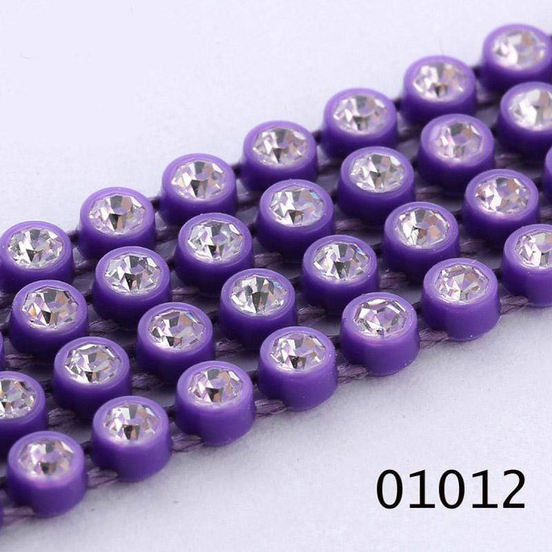 Sundaylace Creations & Bling Ss6 Plastic Rhinestone Banding Rope Dark Purple Ss6 Plastic Rhinestone Banding Chain Rope, CLEAR cut on various colours, Sold in yard