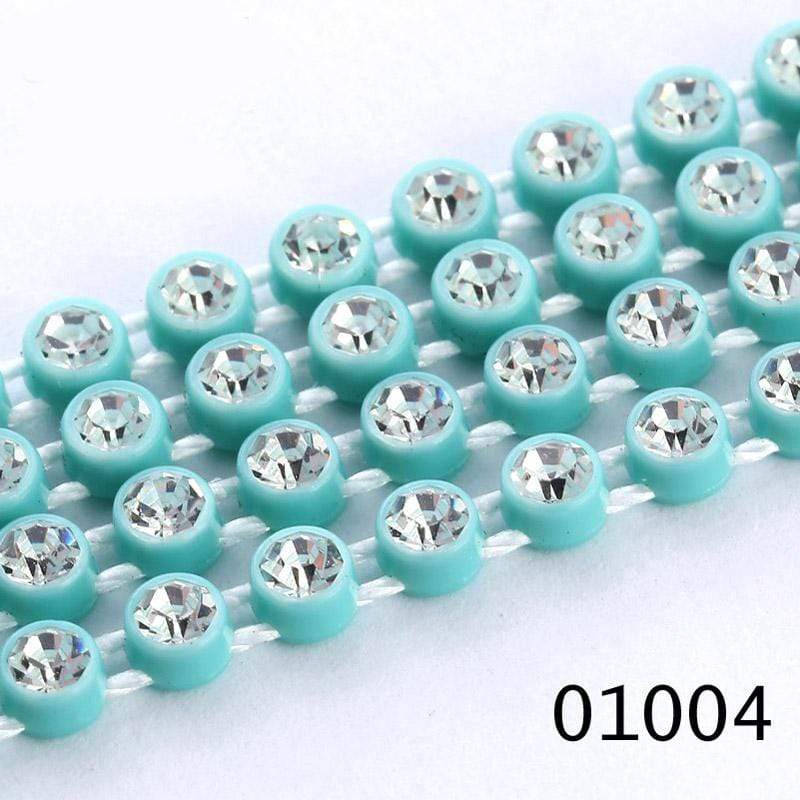 Sundaylace Creations & Bling Ss6 Plastic Rhinestone Banding Rope Light Turquoise Ss6 Plastic Rhinestone Banding Chain Rope, CLEAR cut on various colours, Sold in yard