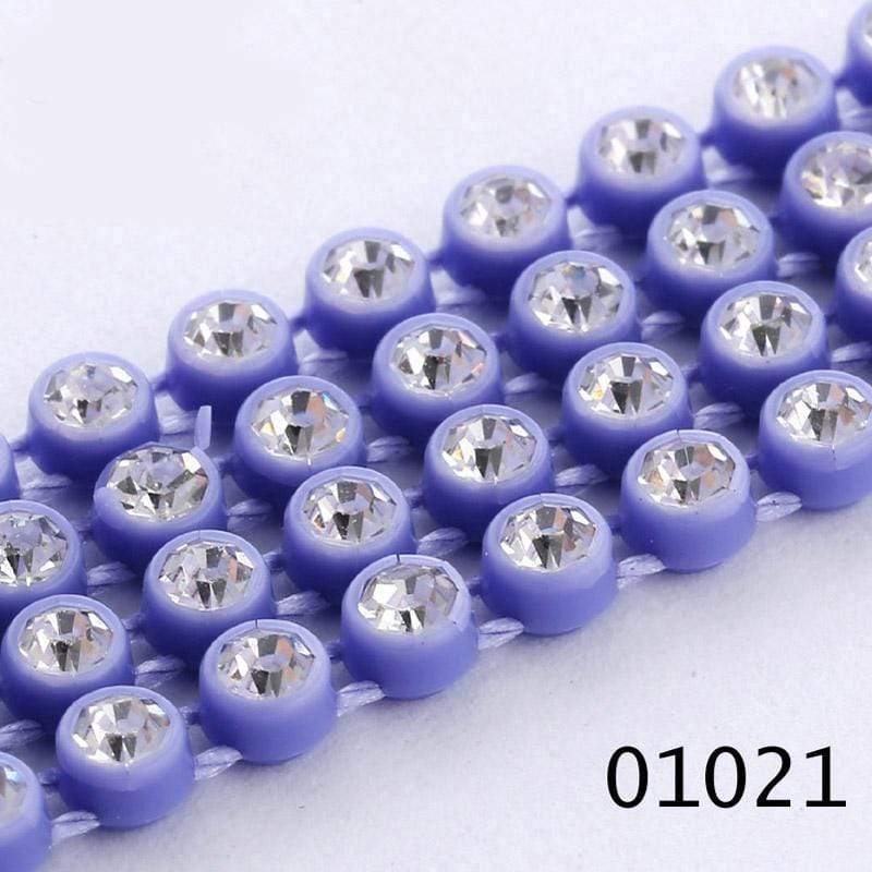 Sundaylace Creations & Bling Ss6 Plastic Rhinestone Banding Rope Periwinkle (Purple/Blue) Ss6 Plastic Rhinestone Banding Chain Rope, CLEAR cut on various colours, Sold in yard