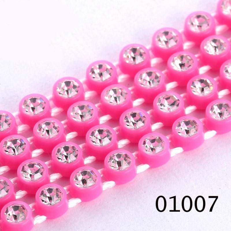 Sundaylace Creations & Bling Ss6 Plastic Rhinestone Banding Rope Neon Pink Ss6 Plastic Rhinestone Banding Chain Rope, CLEAR cut on various colours, Sold in yard