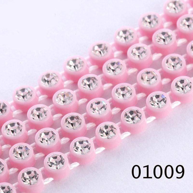 Sundaylace Creations & Bling Ss6 Plastic Rhinestone Banding Rope Light Pink Ss6 Plastic Rhinestone Banding Chain Rope, CLEAR cut on various colours, Sold in yard