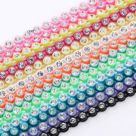Sundaylace Creations & Bling Ss6 Plastic Rhinestone Banding Rope Ss6 Plastic Rhinestone Banding Chain Rope, CLEAR cut on various colours, Sold in yard