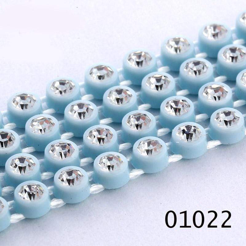 Sundaylace Creations & Bling Ss6 Plastic Rhinestone Banding Rope Light Blue Ss6 Plastic Rhinestone Banding Chain Rope, CLEAR cut on various colours, Sold in yard