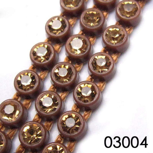 Sundaylace Creations & Bling Ss8 Plastic Rhinestone Banding Rope Ss6 Plastic Rhinestone Chain Banding, Topaz Stone on Brown Bronze Plastic Rhinestone Chain Banding Rope