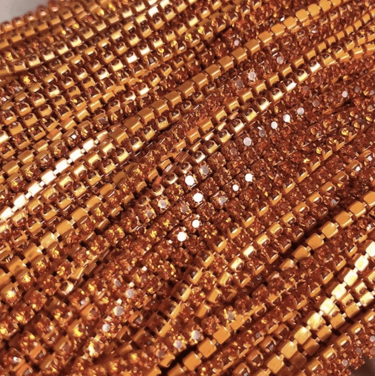 Sundaylace Creations & Bling SS6 Metal Rhinestone Chain Ss6 Pumpkin Orange Stone on Coloured Metal Orange Dense Metal Rhinestone Chain