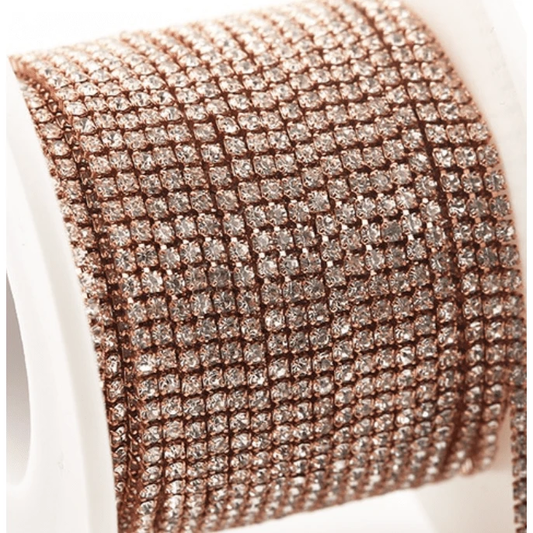 Sundaylace Creations & Bling SS6 Metal Rhinestone Chain Ss6 CLEAR Cup Bright Rose Gold Copper DENSE Chain Ss6 Rose Gold Rhinestone Metal Chain *Grade AAA Rhinestone*, AB and Clear Stones Dense Rhinestone Chain