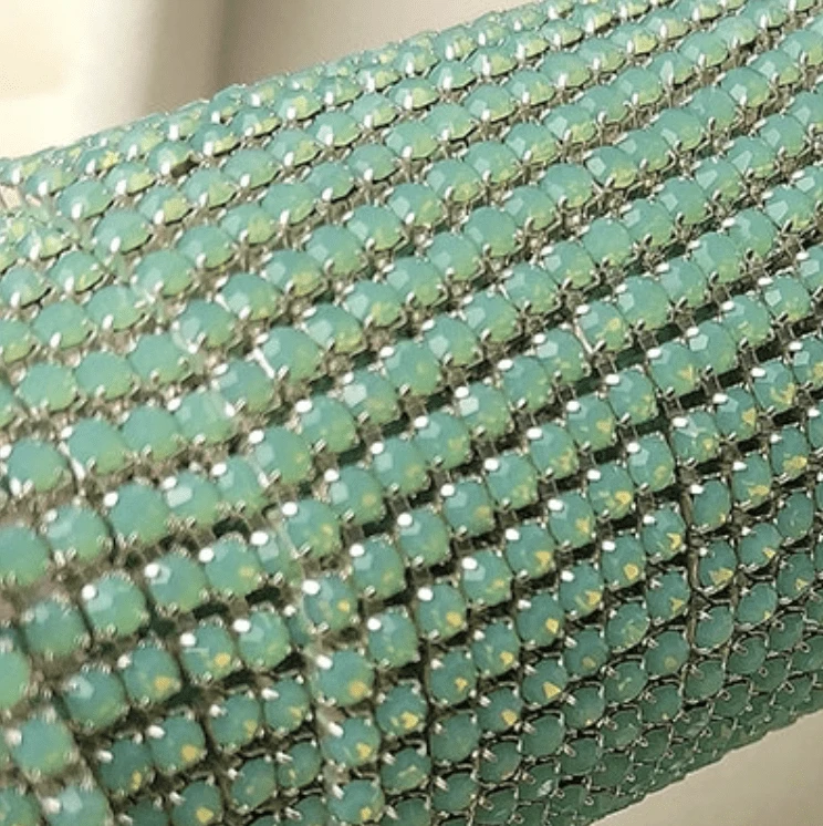 Sundaylace Creations & Bling SS6 Metal Rhinestone Chain Ss6 Seafoam Green OPAL Stone on Silver Dense Metal Rhinestone Chain