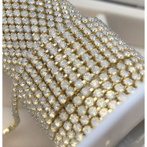 Sundaylace Creations & Bling SS6 Metal Rhinestone Chain SS6 OPAL on GOLD Ss6 & Ss4 White OPAL Stone on Silver or Gold  Dense Metal Rhinestone Chain
