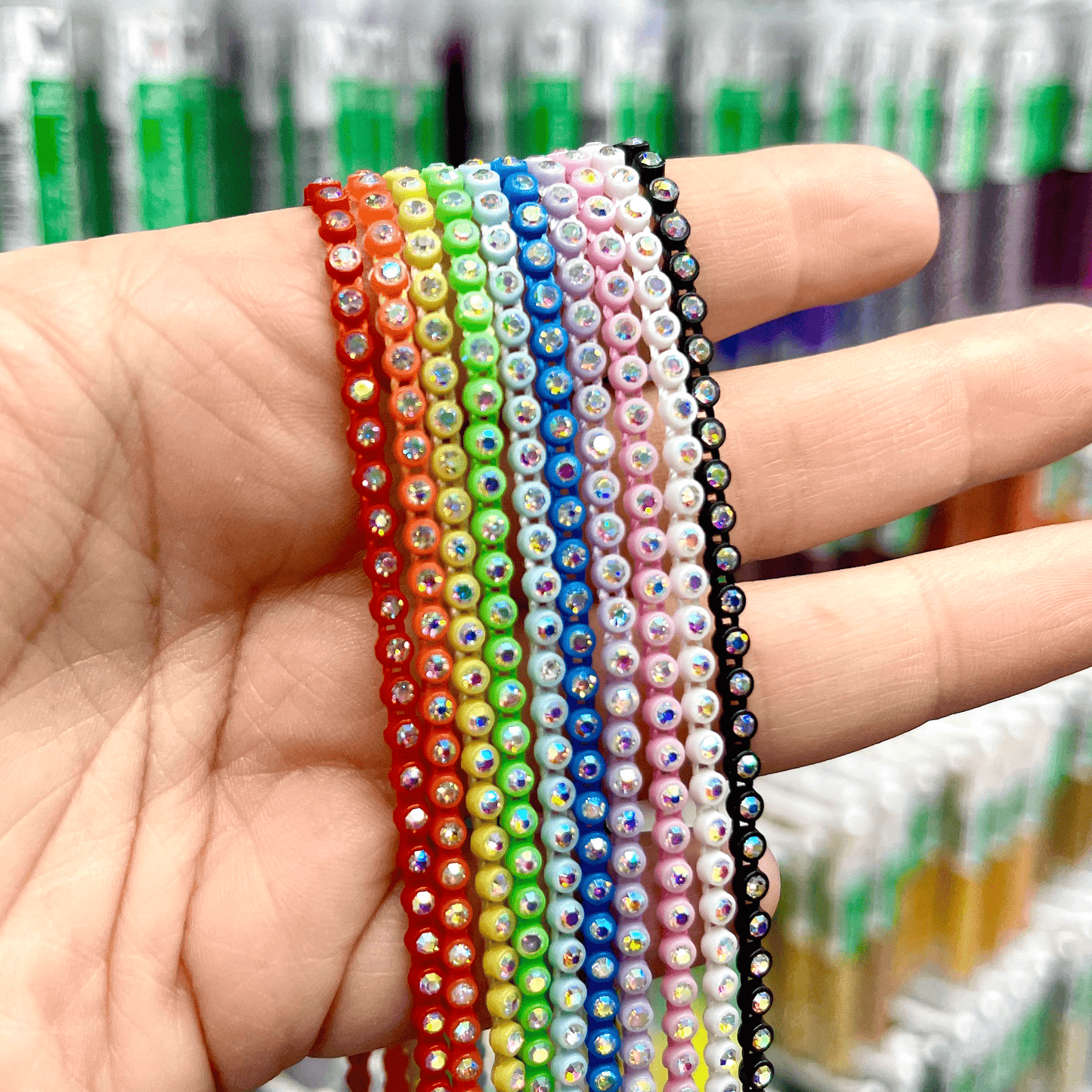 Sundaylace Creations & Bling Promotions Rainbow AB Mix SS6 Surprise Kit: 10 Yards of AB Mixed Plastic Rhinestone Rope Banding (Sold in 36")