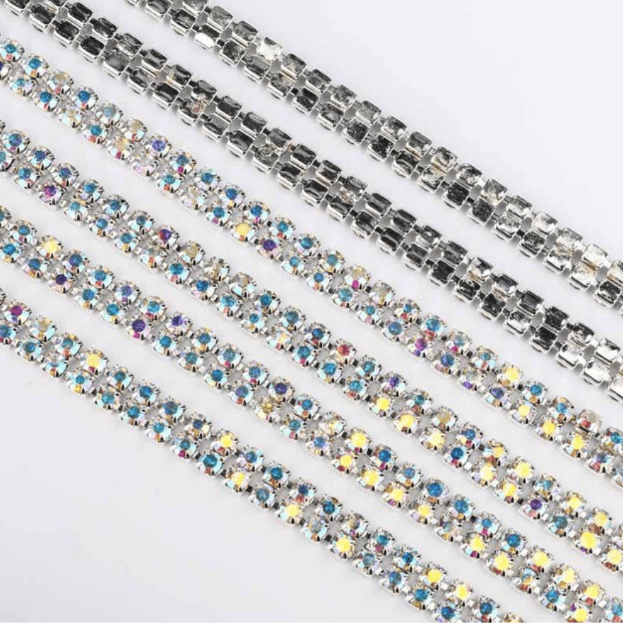 Sundaylace Creations & Bling SS6 Metal Rhinestone Chain Ss6 TWO ROW AB in SILVER Metal Rhinestone Chain *NEW*