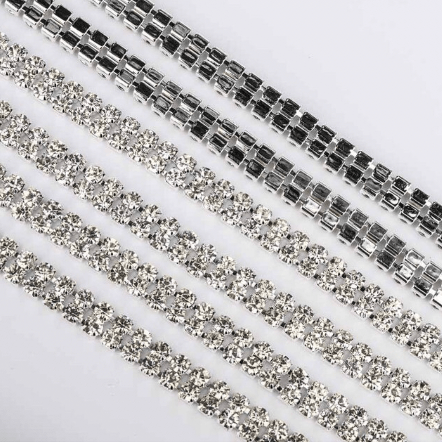 Sundaylace Creations & Bling SS6 Metal Rhinestone Chain Ss6 TWO ROW CLEAR in SILVER Metal Rhinestone Chain *NEW*