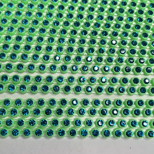 Sundaylace Creations & Bling Ss8 Plastic Rhinestone Banding Rope Ss8 Plastic Rhinestone Chain Banding, Blue Stone in Lime Green Plastic Rhinestone Chain Rope, Sold in yard