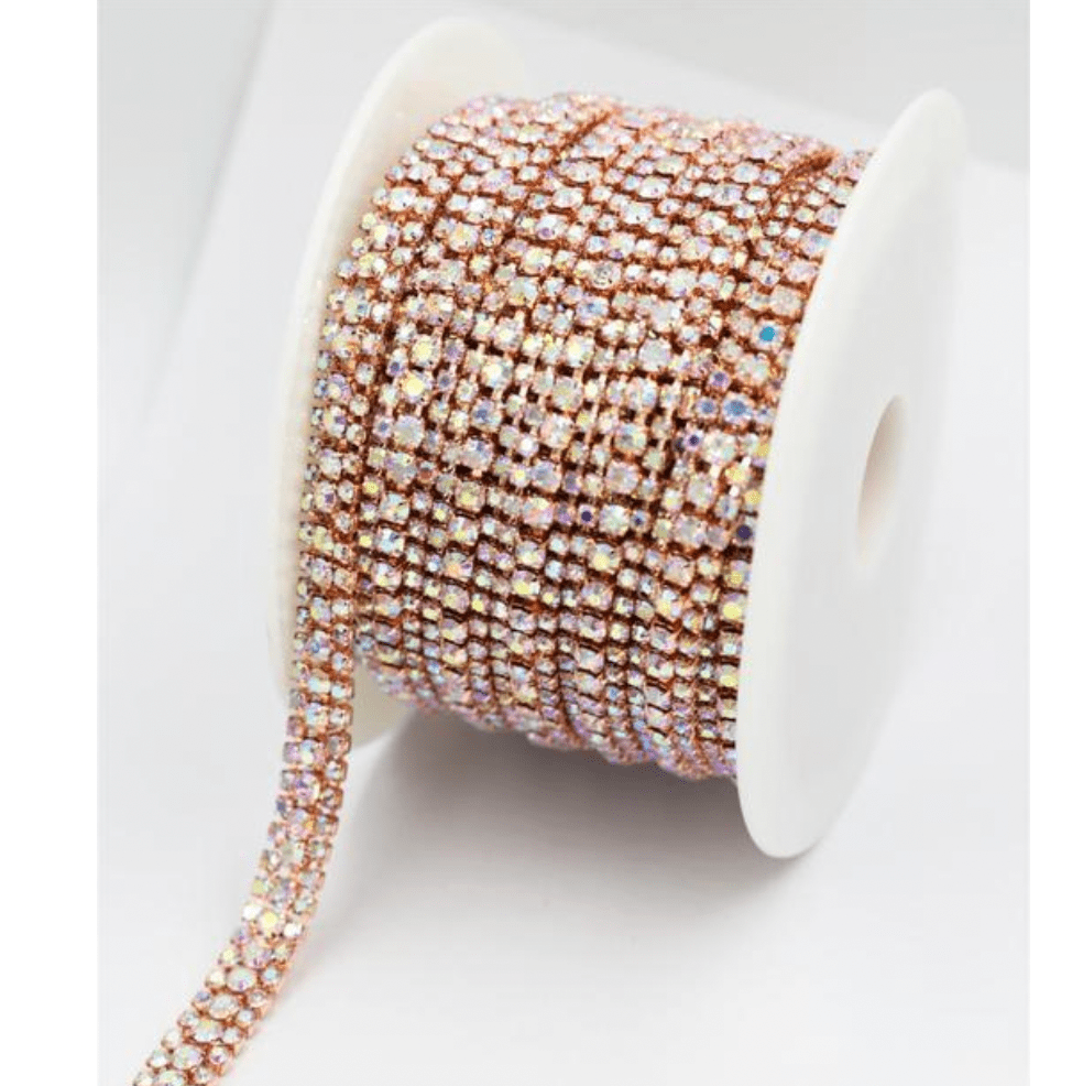 Sundaylace Creations & Bling Promotions SS8-SS16-SS8 THREE ROW AB in ROSE GOLD Metal Rhinestone Chain *NEW*
