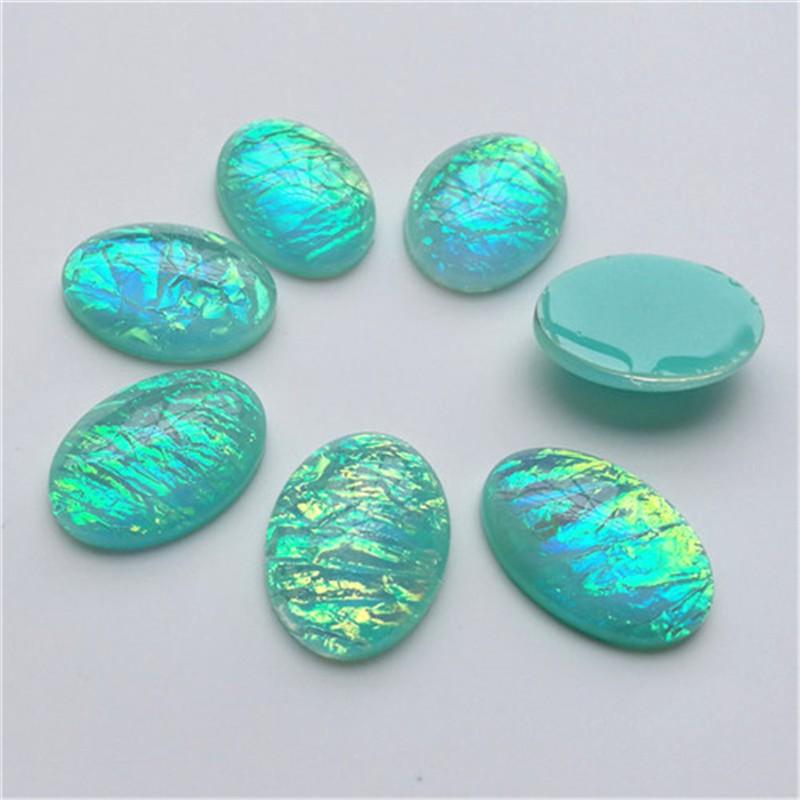 Sundaylace Creations & Bling Resin Gems Turquoise Blue AB Opal 13*18mm White AB OVAL Shaped, Opal Effect,  Glue on,  Resin Gem